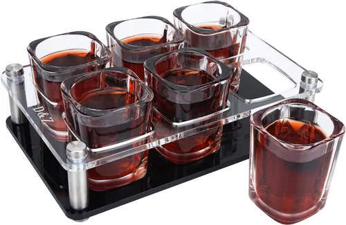 Vista 7 de D&Z Vaso de chupito de 2 onzas con soporte, juego de vasos de chupito de tequila, fácil de llevar, 12 vasos de base pesada sin derrames, bandeja