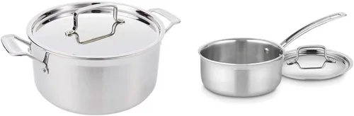 Cuisinart MultiClad Pro - Cacerola de acero inoxidable de 6 cuartos con tapa y cacerola MultiClad Pro de acero inoxidable de 1-1/2 cuartos de galón