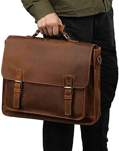 Vista 3 de BITWIT Shoulder Bags, Men's Briefcase Leather Men's Business Bag Retro Shoulder Bag Men's Men's Leather Bag (Color Brown)