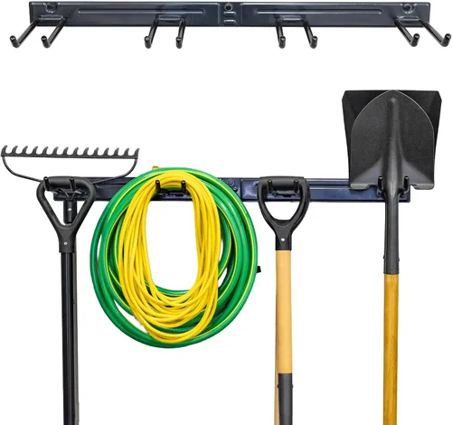 Vista 8 de StoreYourBoard Estante Montado en Pared con 4 Ganchos de Garaje – Soporte de Acero Resistente para Almacenamiento de Garaje y Jardín para Cobertizo