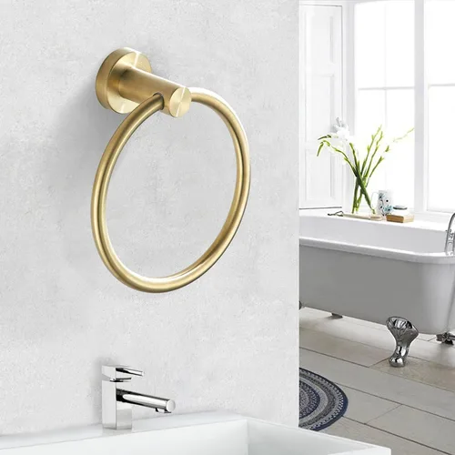 Vista 7 de BATHSIR Soporte de papel higiénico dorado cepillado y soporte para toallas de mano, 2 piezas, doble poste pivotante, redondo, moderno, accesorio