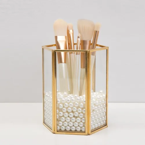 Vista 9 de GANAZONO Glass Makeup Brush Holder Organizer Cup Cosmetic Brush Storage Container for Vanity Tabletop for Bathroom and Dressing Table Use