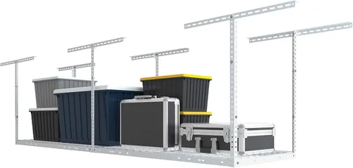 Vista 11 de FLEXIMOUNTS Estante de almacenamiento de techo de garaje de 3x8, sistema de organización de garaje ajustable, metal resistente, capacidad