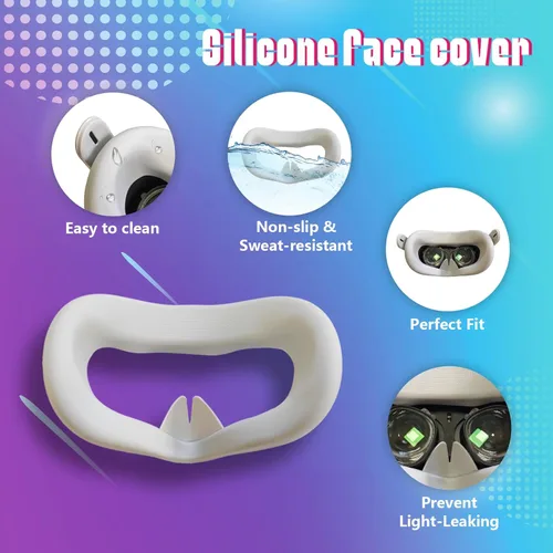 Vista 7 de 4Pcs VR Silicone Face Pad Replacement for MetaOculus Quest 2 face Cushion Cover Sweatproof Lightproof VR Accessories(Black+Blue+Red+Grey)