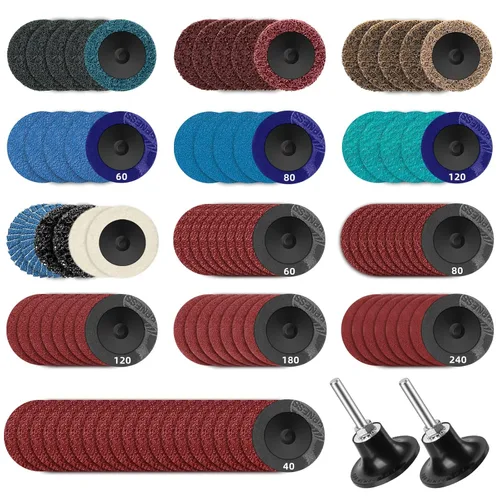 Juego de 108 discos de lijado de 2 pulgadas, disco de cambio rápido con soporte de 1/4 de pulgada, disco de acondicionamiento de superficie para