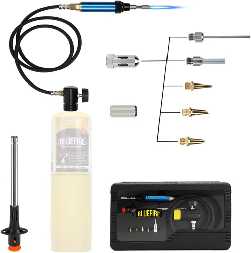 Vista 8 de BLUEFIRE Kit multifunción de cabezal de soplete de soldadura de gas propano/MAP con manguera de 3 pies Estación de soldadura autoencendido