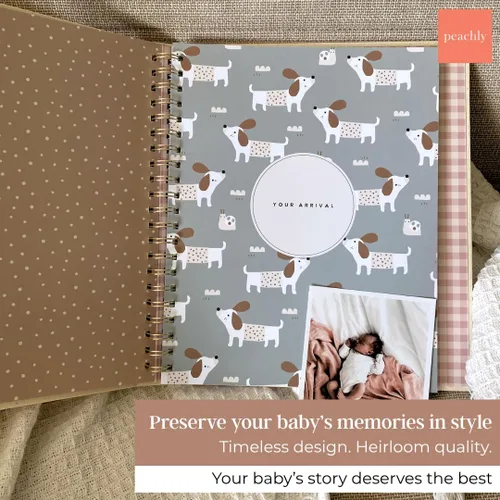 Vista 2 de Peachly Libro de recuerdos unisex para bebé, recuerdo minimalista para el primer año para los hitos, libro de bebé moderno y estético Scandi