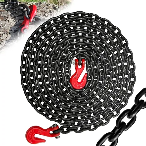 Vista 15 de Cadena de remolque, cadena de 12 pies y 1/4 pulgadas, cadena de seguridad para remolque G80 con ganchos G70, Wll 3300 libras cadena de alta