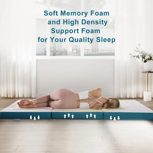 Vista 12 de SINWEEK Colchón plegable de espuma viscoelástica, cubrecolchón plegable de 4 pulgadas, cama de invitados certificada CertiPUR-US con funda