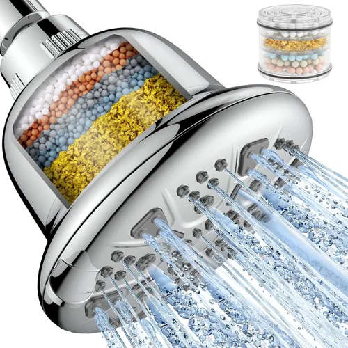 MakeFit - Cabezal de ducha filtrado - Cabezal de ducha de alta presión con filtro para suavizante de agua dura - Cabezal de ducha de lluvia para