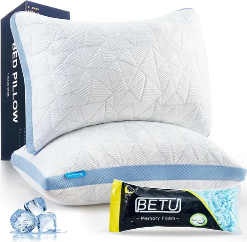 Vista 20 de BETU Almohada refrescante estándar, almohada de espuma viscoelástica triturada fresca para durmientes calientes, almohadas ajustables firmes