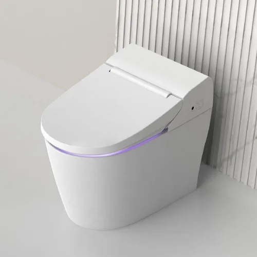Vista 7 de VOVO VB-3000SE Asiento de inodoro con bidé alargado, agua caliente, luz LED, asiento con calefacción, blanco, secadora, boquilla de acero