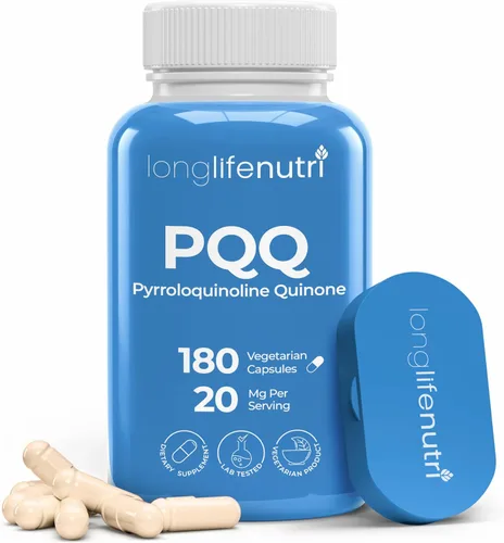 LongLifeNutri PQQ 20mg - 180 cápsulas vegetarianas, pirroloquinolina quinona, suministro para 6 meses, suplemento para energía diaria y rendimiento