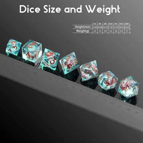 Vista 40 de DNDND Dados de Resina Ojo DND de Borde Afilado Dado de D&D con Estuche de Regalo para Juego de Dungeons and Dragons (Ojo de Dragón Verde)