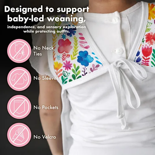 Vista 5 de BapronBaby Babero de destete con diseño floral de acuarela arcoíris para Arco iris acuarela floral