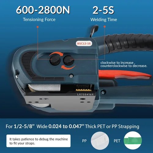 Vista 5 de BAOSHISHAN Flejadora eléctrica 4000mAh x2 Batería - Herramienta automática de flejado de PP/PET para embalaje de caja y palés de 1/2-5/8 pulgadas