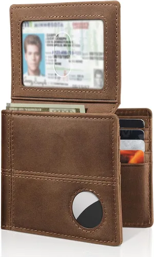 Cartera con soporte AirTag, Marrón café, Moderno