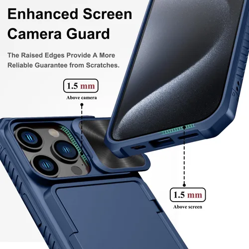 Vista 6 de Funda tipo cartera para iPhone 15 Pro con tarjetero (4-5 tarjetas) y funda para cámara deslizante y soporte, protección contra caídas de grado