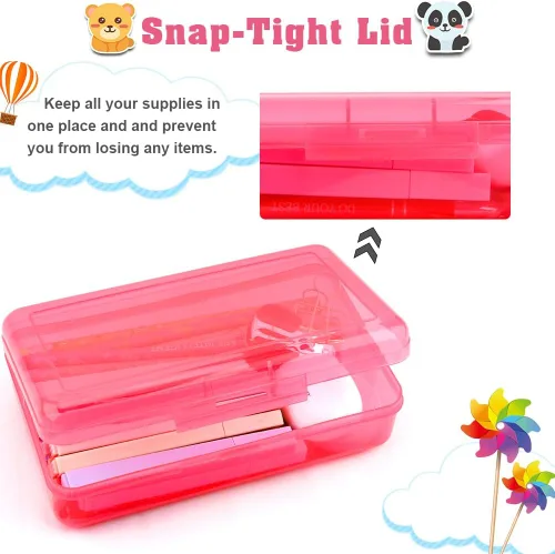 Vista 4 de Caja de lápices, estuche de plástico transparente, 1 paquete de estuche rígido de gran capacidad, caja de lápices transparente con tapa hermética