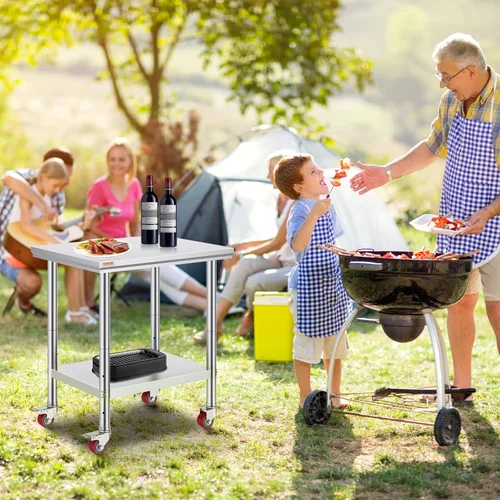 Vista 8 de Mophorn Mesa de trabajo de acero inoxidable con ruedas 24 x 30 x 32 pulgadas, mesa de preparación con 4 ruedas, mesa de trabajo resistente