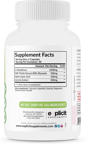 Vista 7 de eXplicit Supplements Suplemento para blanquear la piel, glutatión de 1000 mg, aclara y unifica los tonos de la piel, ayuda a aclarar manchas oscuras