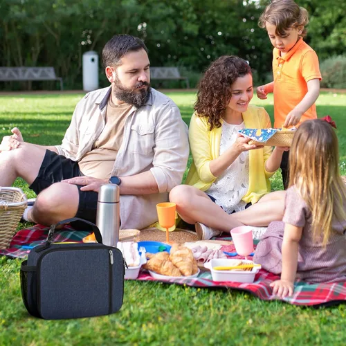 Vista 7 de esouler Lonchera Infantil Bolsa de Almuerzo Aislada para Niños y Niñas Resistente Lonchera para Escuela con Soporte para Botella de Agua - Azul