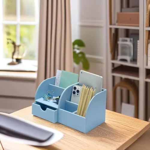 Vista 42 de UnionBasic Organizador de escritorio - Caja de almacenamiento multifuncional de cuero para escritorio con soporte para bolígrafos - Para tarjetas