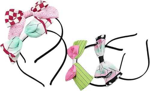 Vista 3 de LINKOM Anime Demonio Slayer Cosplay Diadema de plástico a cuadros arco pelo aro Halloween Dressup