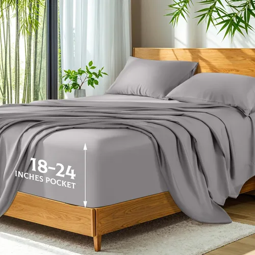 Vista 16 de SONORO KATE 100% viscosa derivada de bambú, bolsillo extra profundo de hasta 18-24 pulgadas, sábanas ultrasuaves y refrescantes para personas que