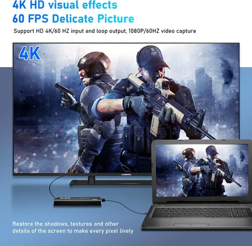 Vista 7 de Tarjeta de captura, 4K HDMI Audio Video Capture Card con Loop-Out, 1080P 60FPS juego Live Streaming Caputre Dispositivo para Nintendo SwitchPS4Xbox
