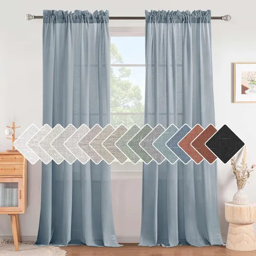 Vista 31 de H.VERSAILTEX Cortinas texturizadas de lino con filtro de luz para sala de estar, tratamiento de ventanas, cortinas naturales y duraderas