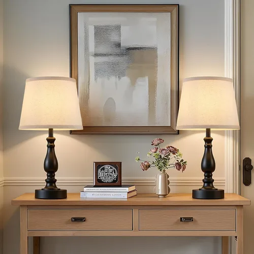 Vista 6 de Lámpara para dormitorio, juego de 2 lámparas de mesita de noche pequeñas de 19 pulgadas con Swithch giratorio, lámparas modernas para mesitas