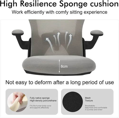 Vista 5 de Sillas de oficina ergonómicas con soporte lumbar ajustable, silla de escritorio de malla con brazos y ruedas ajustables, silla de escritorio