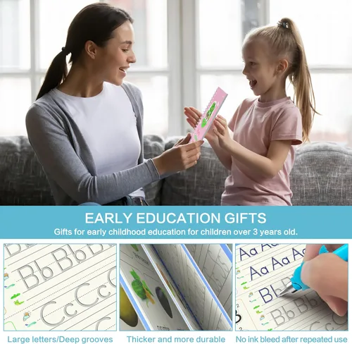 Vista 7 de WANFRES Libros de práctica de escritura ranurados mágicos ideales para principiantes, 5 libros, 2 bolígrafos, 2 empuñaduras para lápices, 20