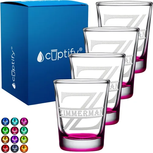 Vista 64 de Inicial y nombre de cristal de chupito personalizado, 2 onzas, parte inferior negra grabada con texto personalizado para regalos, bodas, cumpleaños