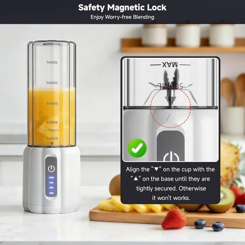 Vista 5 de Portable Blender, Personal Blender for Smoothies and Shakes, Small Juice Mixer with LED Display, USB C Rechargeable Shake Maker with 6 Blades for