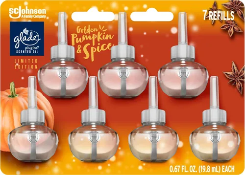 Glade PlugIns - Recambios de ambientador, aceites esenciales y perfumados para el hogar y el baño, calabaza dorada y especias, 4.69 onzas líquidas,