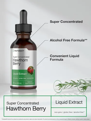 Vista 3 de Horbäach Extracto de bayas de espino 2 onzas líquidas Tintura líquida sin alcohol Suplemento vegetariano, sin OMG, sin gluten