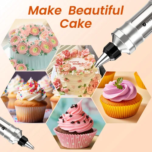 Vista 5 de Juego de Jeringas para Decoración de Postres Kit de Glaseado Kit de Glaseado Aceros Inoxidables Kit de Decoración de Pasteles con 10 boquillas