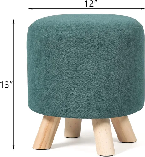 Vista 92 de Asense Taburete otomano redondo pequeño con reposapiés acolchado de tela con patas de madera antideslizantes (multicolor, tela)