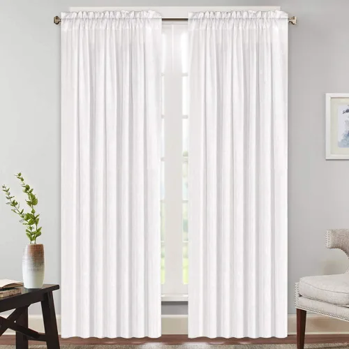 Cortinas de lino natural y rico, semitransparentes para dormitorio, sala de estar o comedor, con bolsillo para barra, cortina de lino con textura