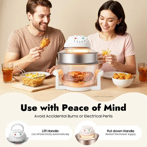 Vista 3 de Freidora de aire de vidrio grande de 18 cuartos – Cocina de circulación halógena y de aire caliente visible en 360°, 1200–1400 W, control preciso