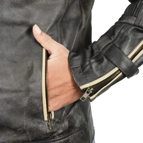 Vista 3 de Prime-Fashion Mens Vintage Motorcycle Distressed Retro Biker Leather Jacket