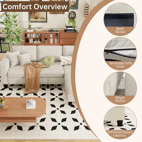 Vista 3 de ZeeFu - Sofás seccional y sofá para sala de estar - 78'' sofá modular en forma de L de 3 plazas con otomana de almacenamiento - Juego de sofá