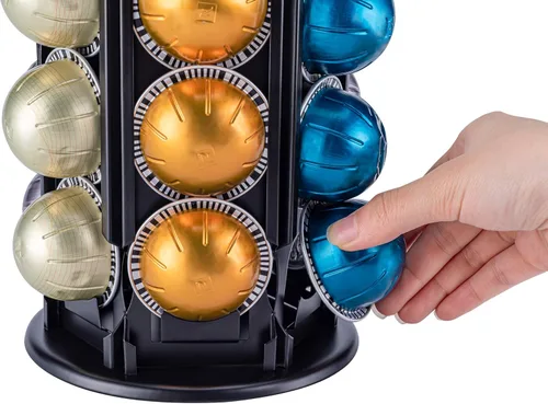 Vista 3 de Soporte de cápsulas FlagShip Vertuo con sistema de carrusel para almacenamiento de cápsulas Nespresso Organizador con espacio extra para Coffee Mate
