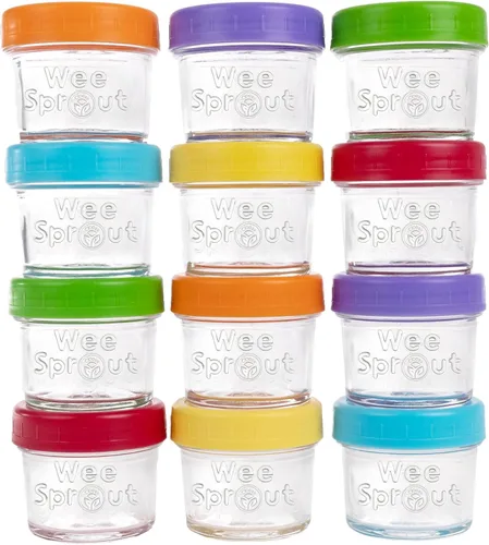 Vista 2 de WeeSprout Paquete de alimentación para bebés, tarros de vidrio para almacenamiento de alimentos, 2 ventosas de silicona, 3 cucharas para bebés