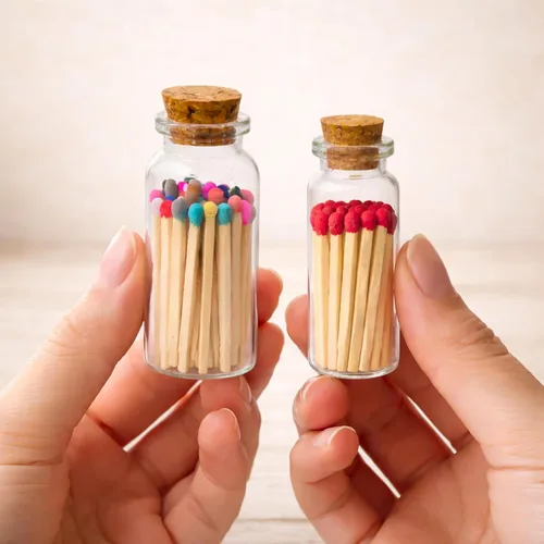 Vista 2 de Chandler Studio Little Match Bottles - Botella de boda con parte inferior de golpeador, tarro decorativo de vidrio con corcho (individual)