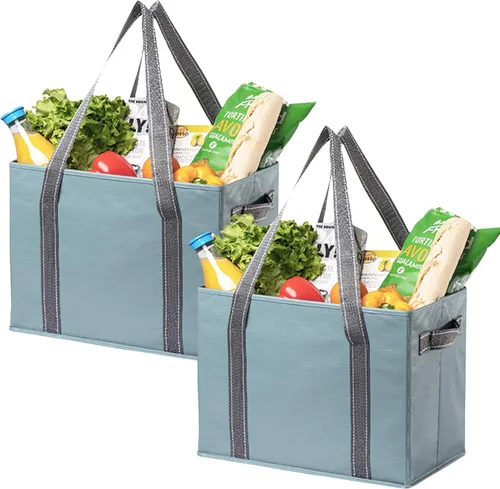 VENO Paquete de 2 bolsas reutilizables de 8 galones, bolsas de compras extra grandes para comestibles, bolsa utilitaria con asas y parte inferior