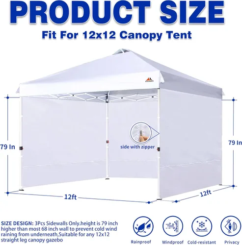 Vista 2 de SCOCANOPY Pared solar para estructura de toldo desplegable de 12x12, paquete de 3 solo paredes laterales (12x12, Beige)