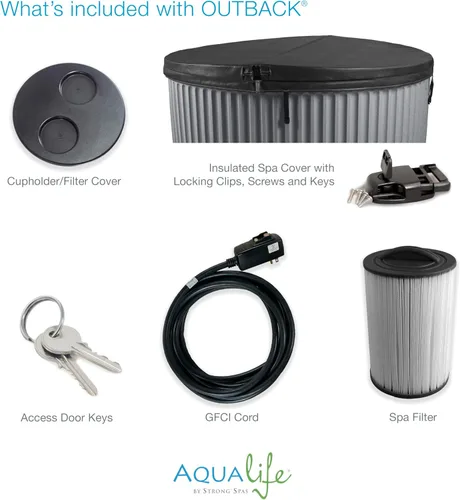 Vista 12 de Outback - Bañera de hidromasaje, se adapta a 6 personas, compatible con salida estándar, 20 chorros de masaje, cubierta incluida, Aqualife by Strong
